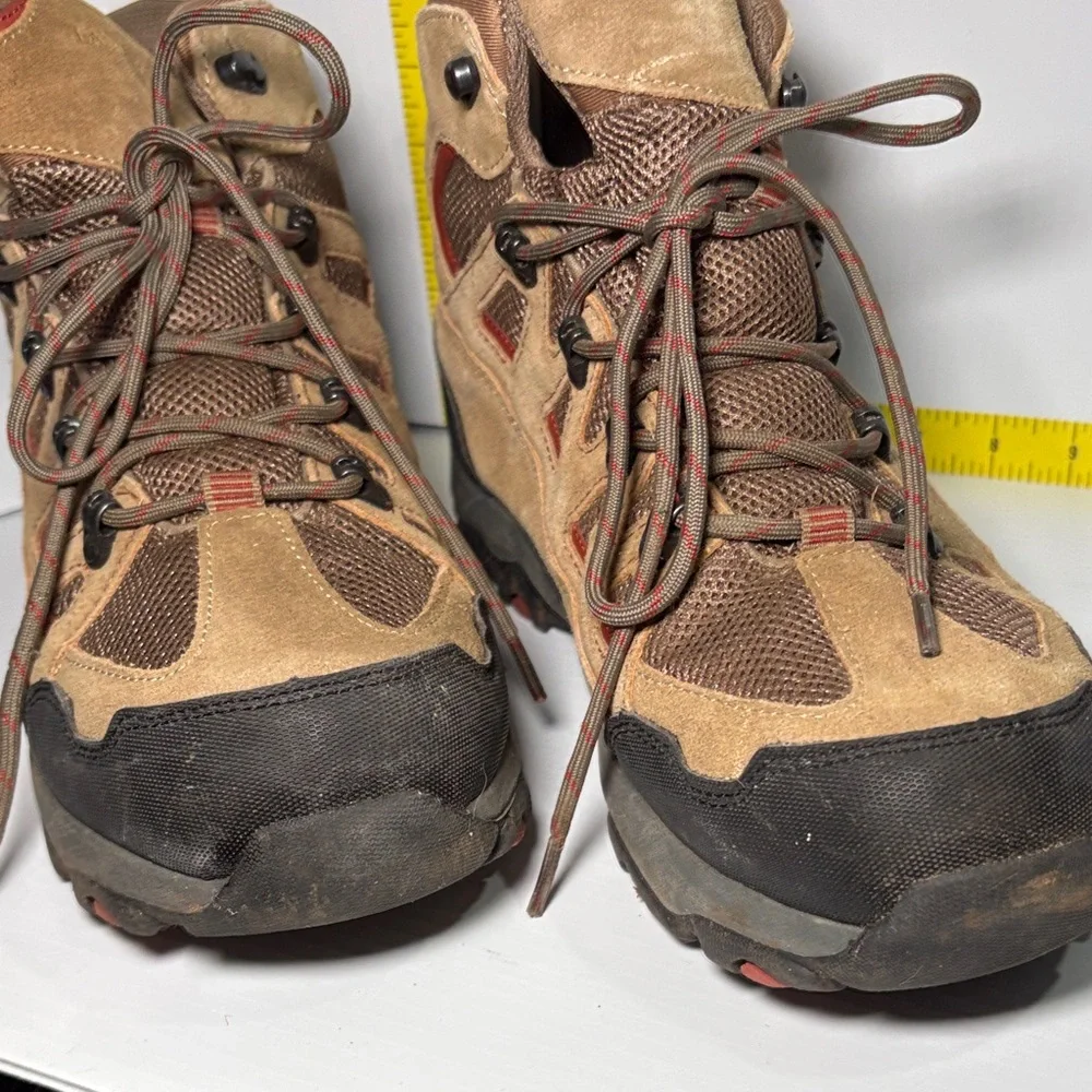 Lands End 11 Rugged‎ Tan and Red Men's Hiking Boots box 15